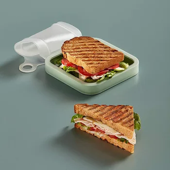 Сэндвич-тост Bento Box Экологичный контейнер для ланча, посуда для микроволновой печи, Многоразовая Силиконовая коробка для сэндвичей для хранения продуктов питания