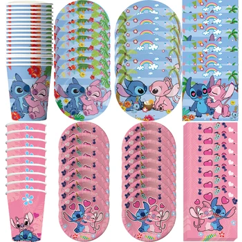 Тематика Disney Blue Pink Stitch Одноразовая посуда Бумажная ложка для подарков девочкам на день рождения, детские принадлежности для душа Lilo & Stitch