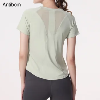 Топ для йоги Antibom, женская тонкая спортивная рубашка с круглым вырезом и коротким рукавом для бега в спортивную сетку