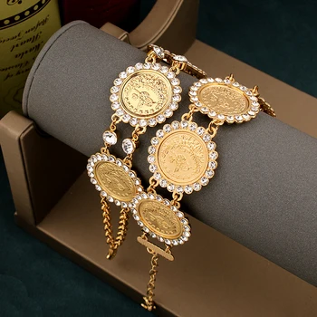 Турецкий Тотем, позолоченный браслет-цепочка для женщин, Османские браслеты-манжеты для монет, арабские свадебные украшения, Этническая бижутерия