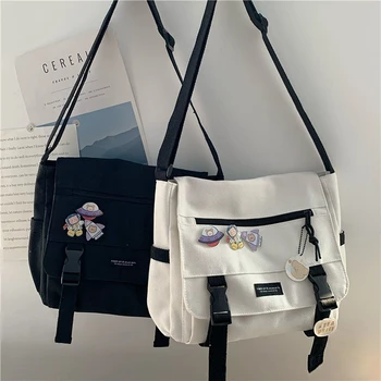 Универсальные холщовые женские сумки через плечо Harajuku, однотонные повседневные сумки с откидной крышкой, сумки через плечо для девочек-подростков, сумки-мессенджеры, ранцы