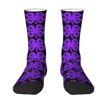 Фиолетовые мужские носки для экипажа 4H Four Leaf Clover Унисекс, классные носки для весны, лета, осени, зимы