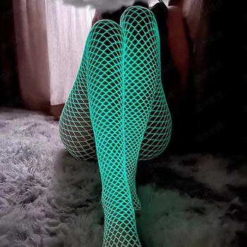 Флуоресцентные классные чулки женское чувство светящиеся чулки в сеточку носки для ночного клуба банджи выдолбленные цельные носки с открытым файлом