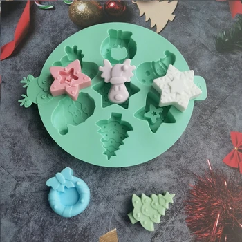 Форма для шугаринга Рождественские Снеговики Сосновые формочки для печенья Рождественский подарок Пищевой силиконовый плунжерный резак для торта Прочный