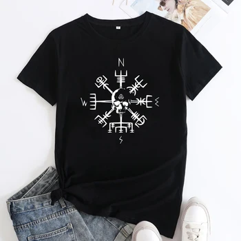 Футболка Viking Compass Vegvisir, эстетический череп смерти, готические футболки, женская хипстерская готическая языческая футболка