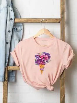 Футболка с цветочным принтом, милая летняя футболка с графическим рисунком 90-х, женская модная повседневная одежда, Женская футболка с коротким рукавом и принтом