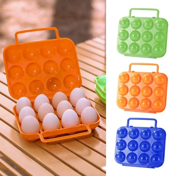 Футляр для хранения яиц с 12 сетками, портативный уличный держатель для свежих яиц, пластиковый с ручкой, противоударный для пикника, пешего туризма и путешествий
