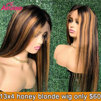 Цвет омбре Медовый блонд 13x4 парик из человеческих волос на кружеве для женщин Remy Straight HD Прозрачные парики на кружеве, предварительно выщипанные полностью