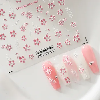 Цветочные наклейки для ногтей Розовые цветы 3D Клейкие слайдеры Наклейка Наклейки для дизайна ногтей Украшения для маникюра TS2179 / TS2180