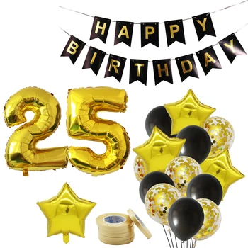 Черный Золотой набор воздушных шаров с надписью Happy Birthday из фольги с гелиевым номером для украшения вечеринки по случаю Дня рождения мальчика Дети Взрослые 18 30