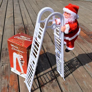 Электрическая Кукла Санта-Клауса, взбирающаяся по лестнице С музыкой, Рождественская Елка, декор для Рождественской елки, Наружное украшение для помещений