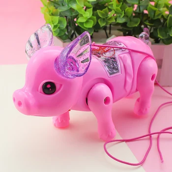 Электрическая Светомузыкальная Игрушка-поросенок, Светящаяся Мультяшная Розовая Свинья с поводком для детей и девочек DEC889
