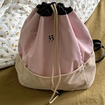 Эстетичный школьный рюкзак Y2k с завязками в стиле пэчворк, простая универсальная нейлоновая кожаная сумка через плечо, опрятные повседневные рюкзаки корейских студентов
